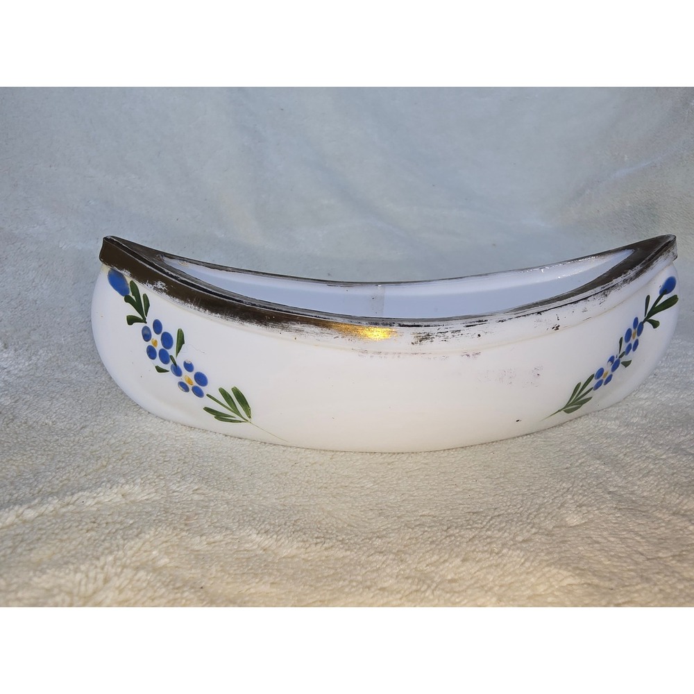 Vintage Wheaton Milk Glass Ceramic Canoe Dish Hand Painted Gold Trim Catchall